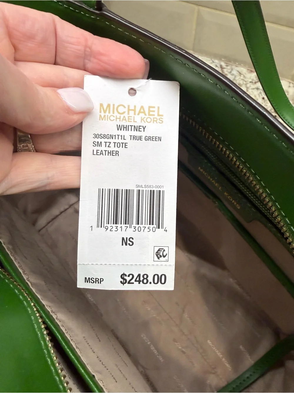 MICHAEL KORS Whitney Green Leather Handbag